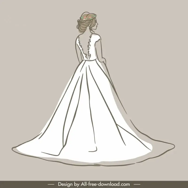 bride dress design elements handdrawn silhouette 