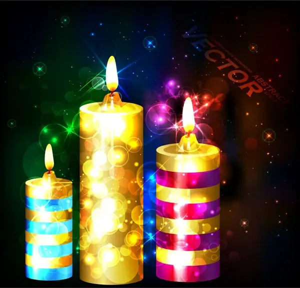 bright candles on bokeh dark background illustration