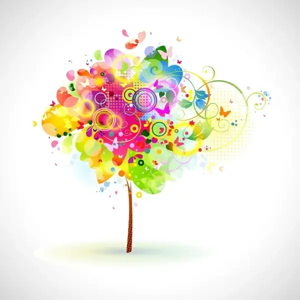 nature background tree butterflies sketch colorful doodle design
