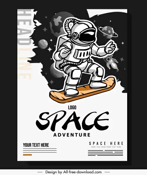 brochure cover template surfing astronaut space elements decor