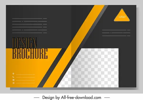 brochure template dark plain checkered yellow striped decor