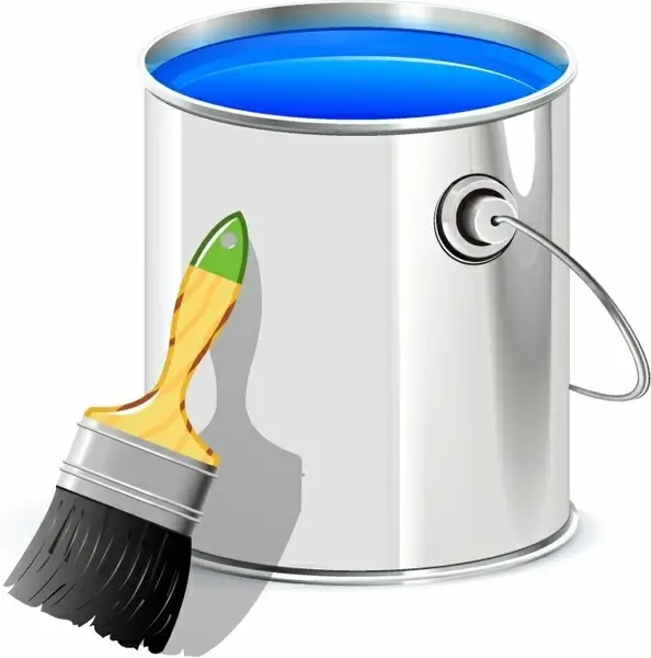 Bucket of paint and paintbrush
