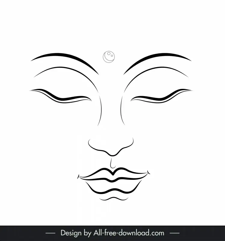 buddha face icon flat handdrawn black white outline