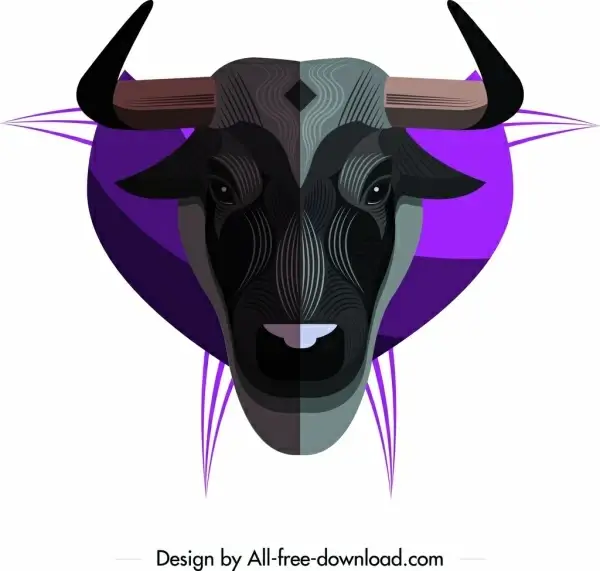 buffalo animal icon colored head decor