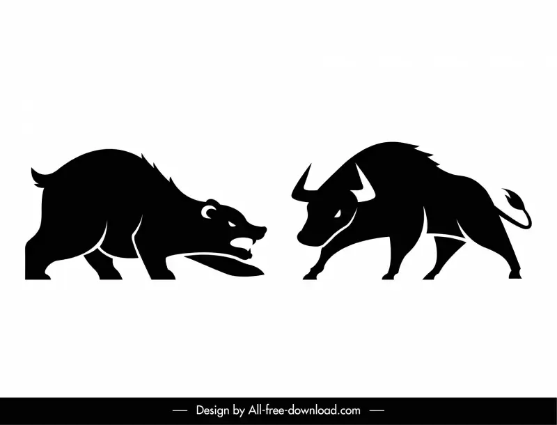 buffalo bear black white  stock trading design elements dynamic handdrawn icon sketch
