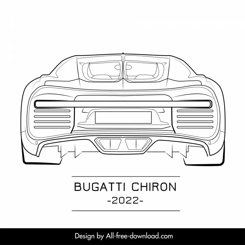 bugatti chiron 2022 car model advertising template handdrawn back view outline