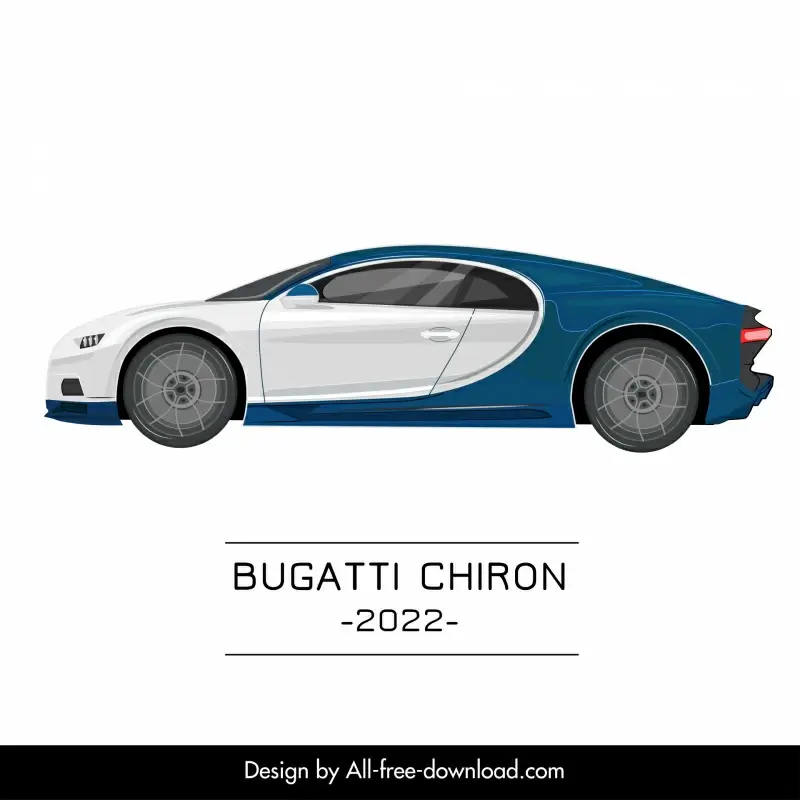 bugatti chiron 2022 car model icon flat modern side view sketch