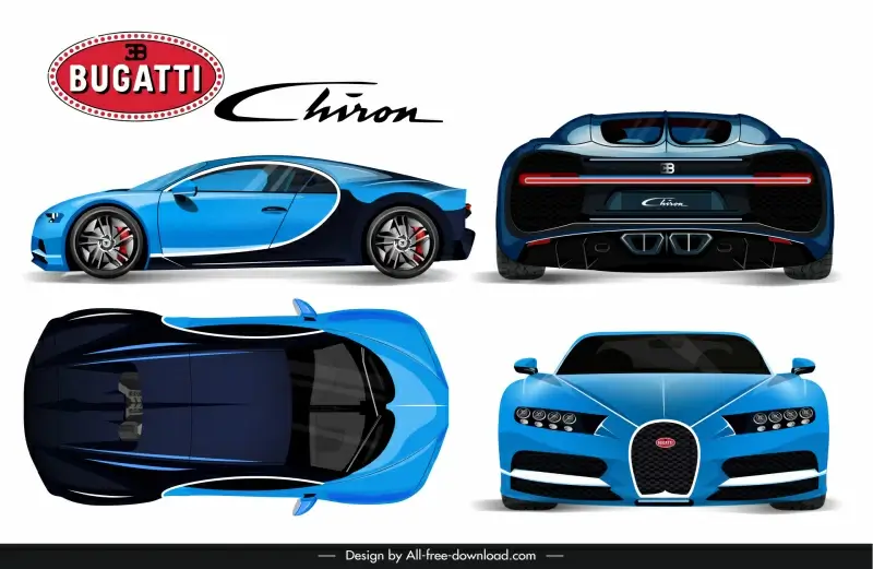 bugatti chiron car model advertising template modern different views sketch