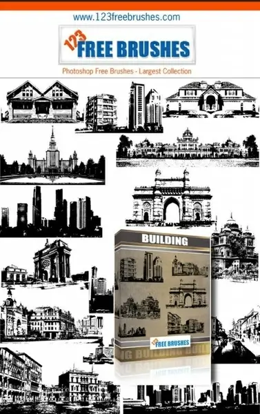 Buildings free vector and photoshop brush pack