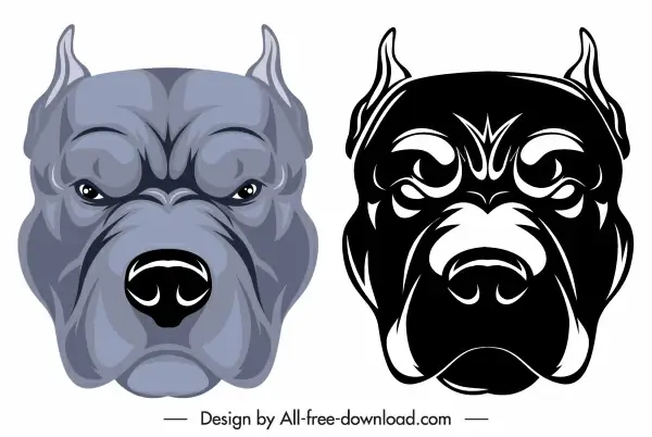 bulldog head icons colored black white sketch