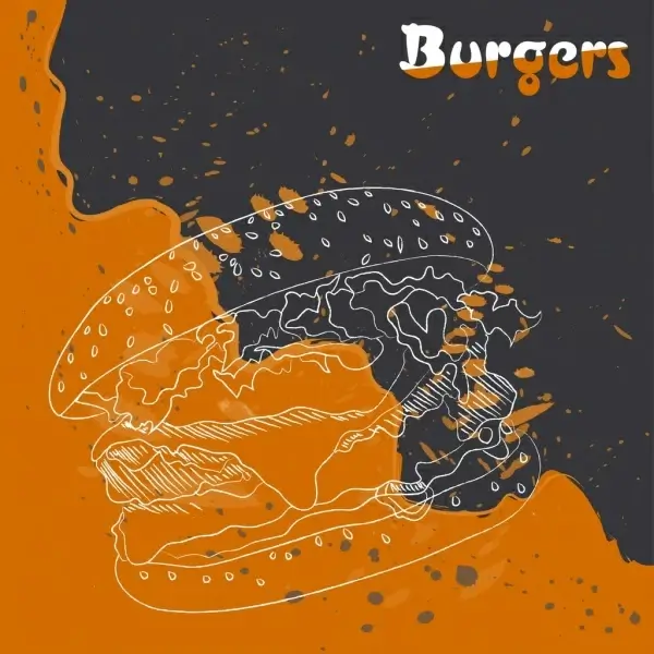 burger advertisement orange grunge decor food sketch