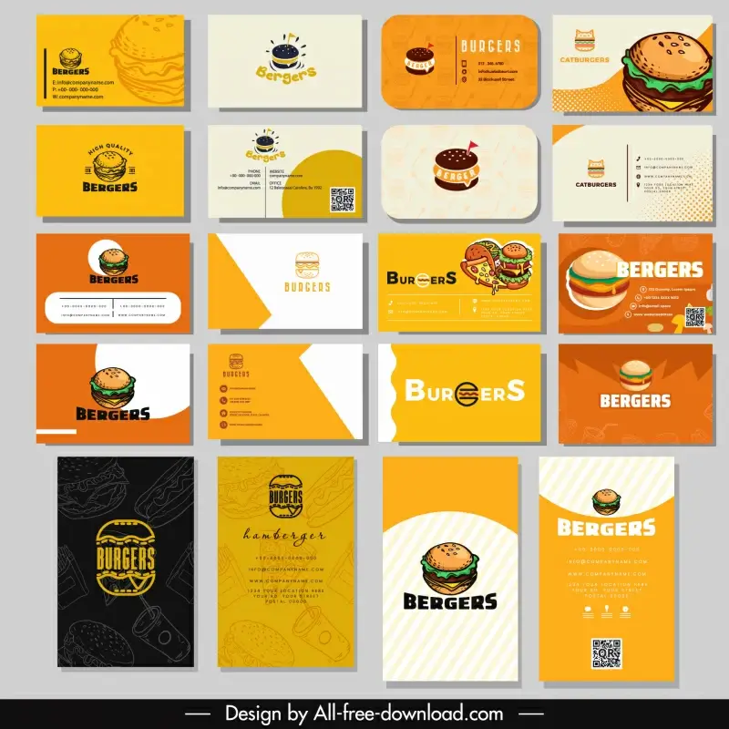 burger business card templates collection flat classic handdrawn