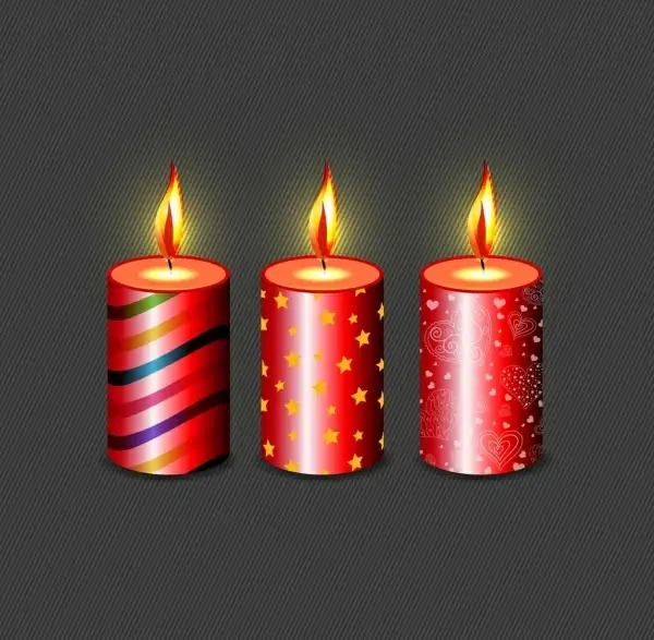 burning candles background shiny 3d red vertical icons