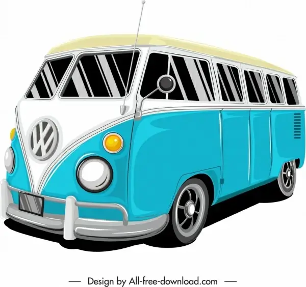 bus car template classical colored 3d sketch