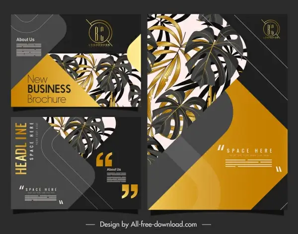 business brochure template luxury golden black leaves decor