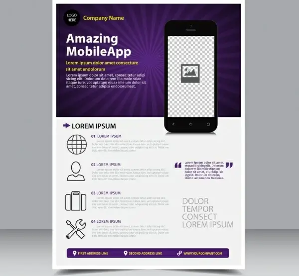business brochure violet ray background mobile app icon