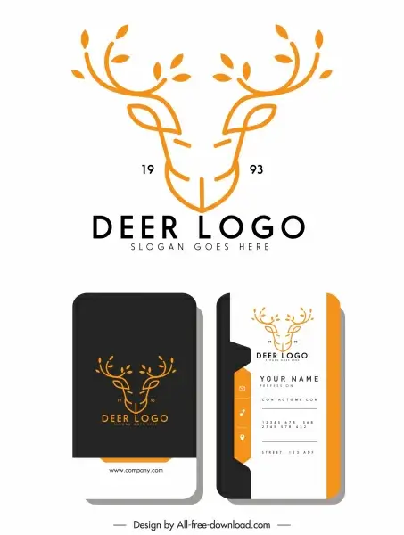 business card logotype reindeer head sketch symmetric handdrawn