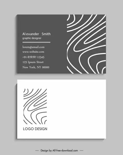 business card template black white curves draft
