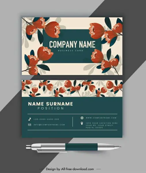 business card template blooming floral decor classical design