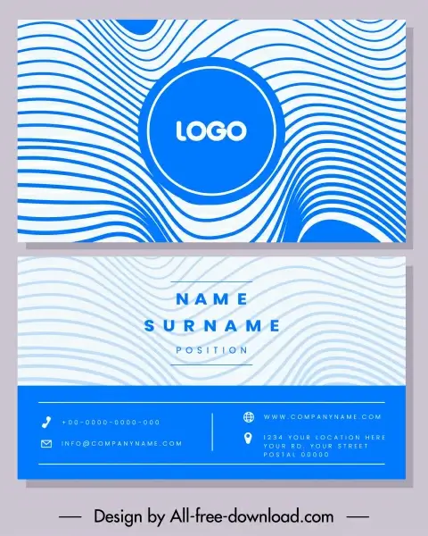 business card template blue illusive curves decor
