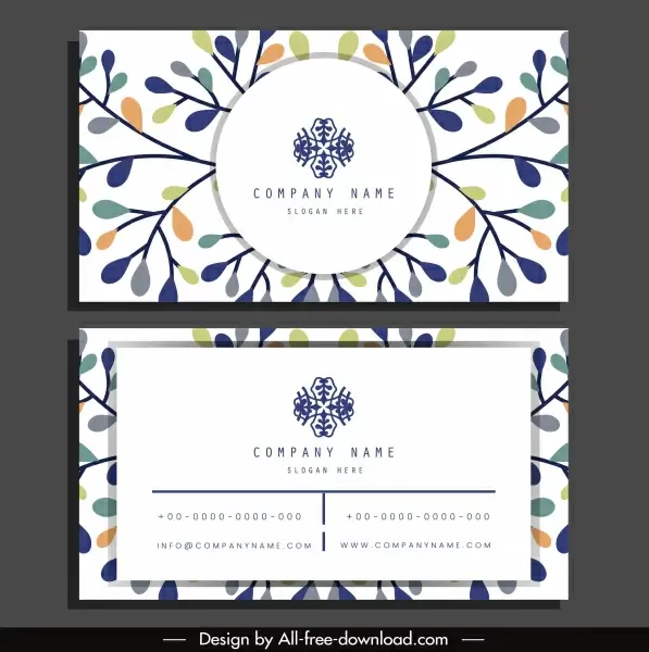 business card template bright colorful flat leaves sketch