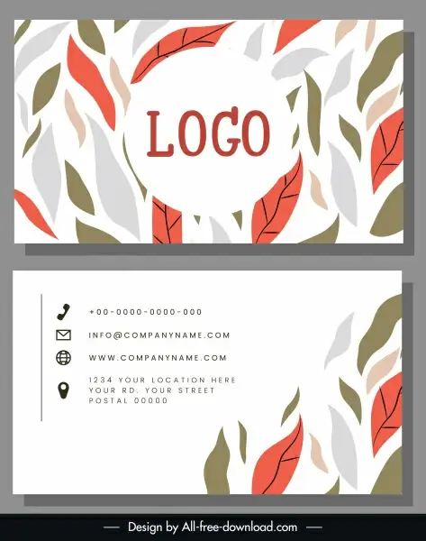 business card template classical leaves sketch