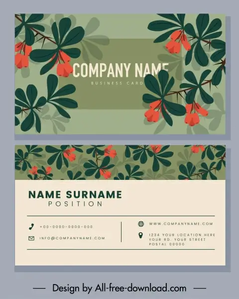 business card template colored flowers decor classical design