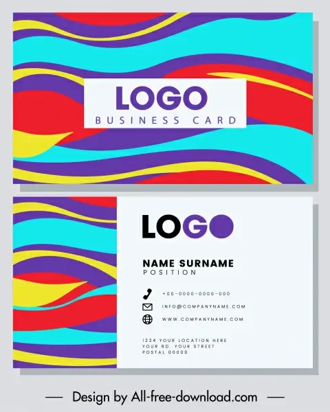 business card template colorful flat waving lines decor