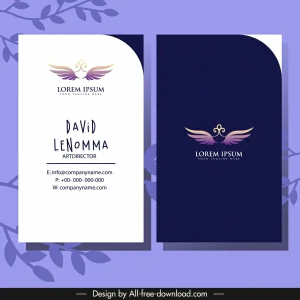 business card template dark bright design wings decor