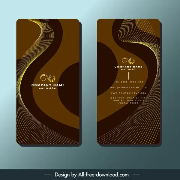 business card template dark brown dynamic curves decor