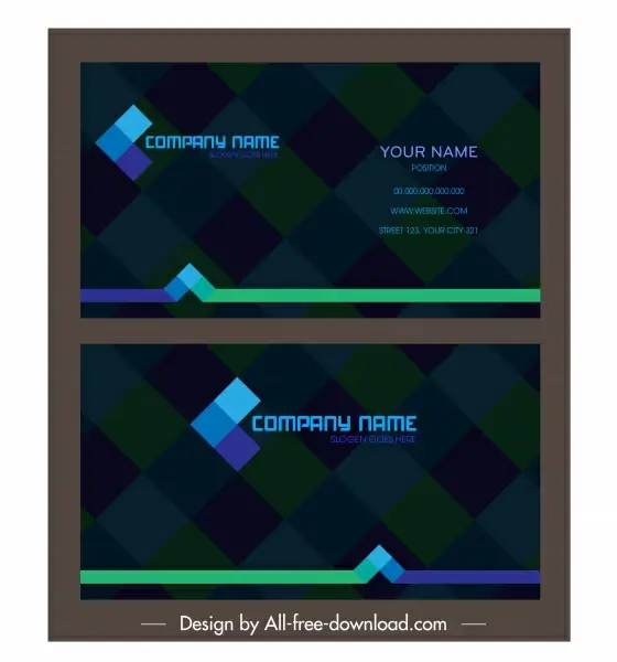 business card template dark colorful blurred checkered decor