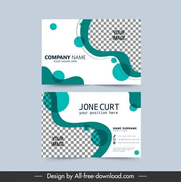 business card template dynamic curves checkered decor