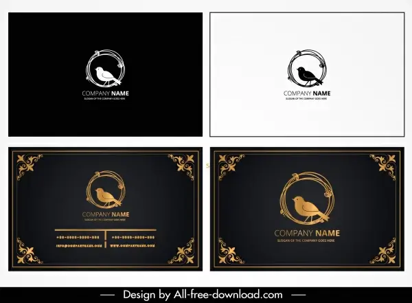 business card template elegant bird sketch dark design