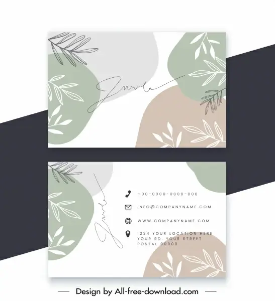 business card template elegant blurred handdrawn leaves decor