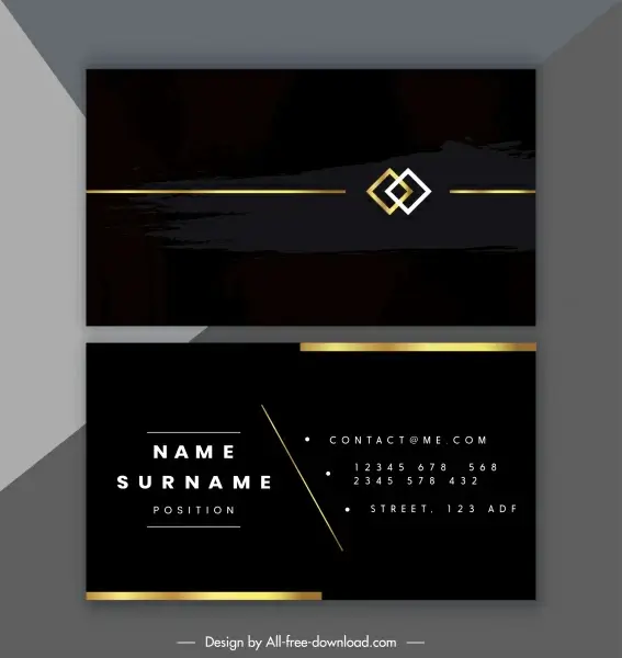 business card template elegant dark black golden plain