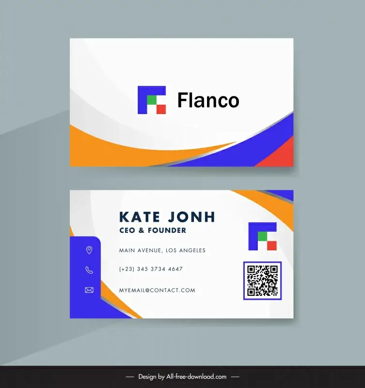 business card template elegant flat curved lines