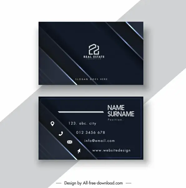 business card template elegant flat dark black decor