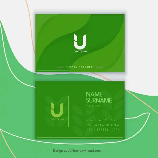 business card template elegant green monochrome leaves decor