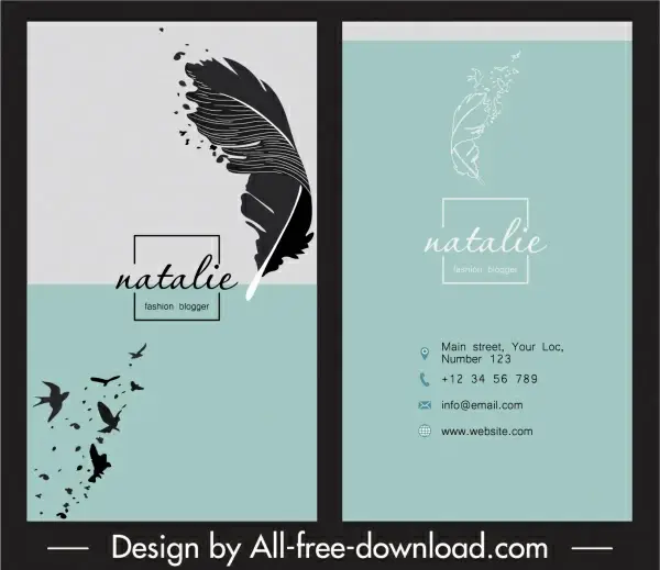 business card template feather sketch classical design