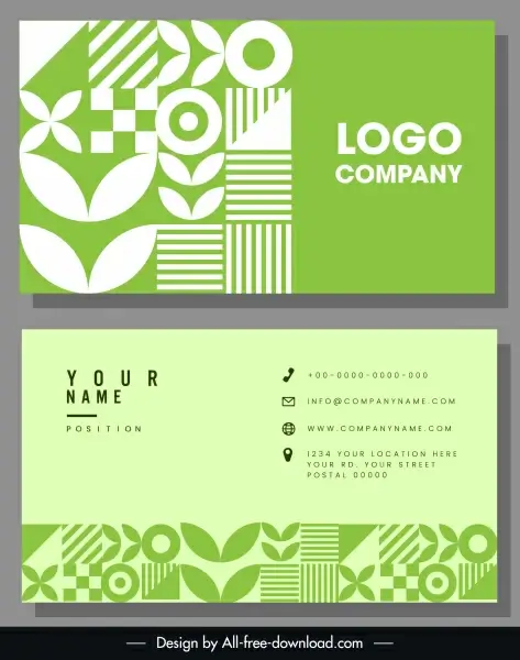 business card template flat green white abstract shapes