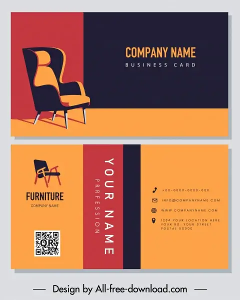 business card template furniture chair decor colorful classic