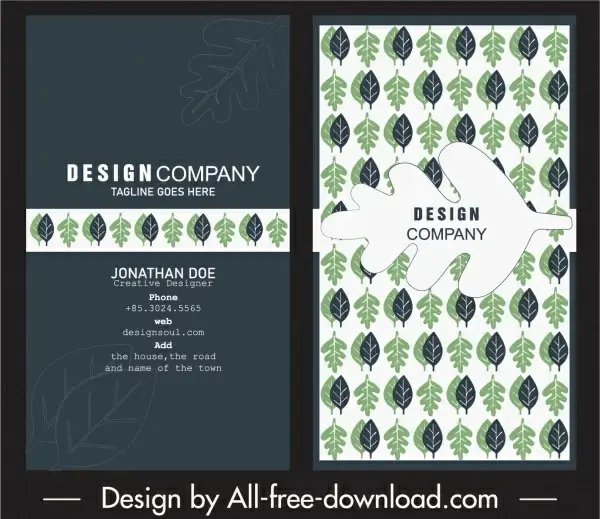 business card template handdrawn classic flat leaf sketch