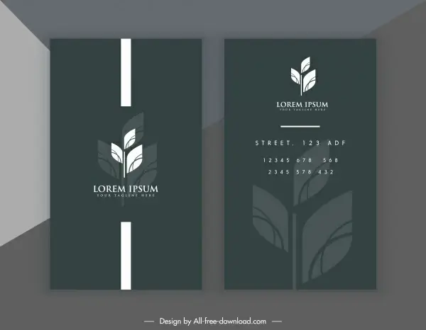 business card template leaf decor dark black white