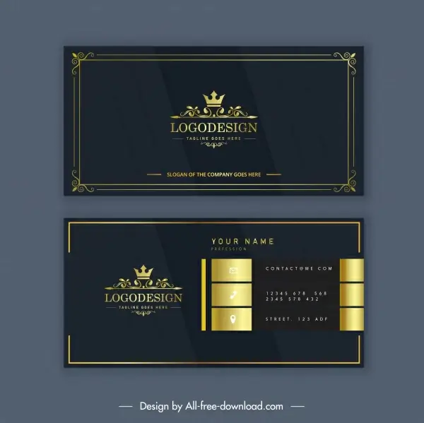 business card template luxury dark golden black crown