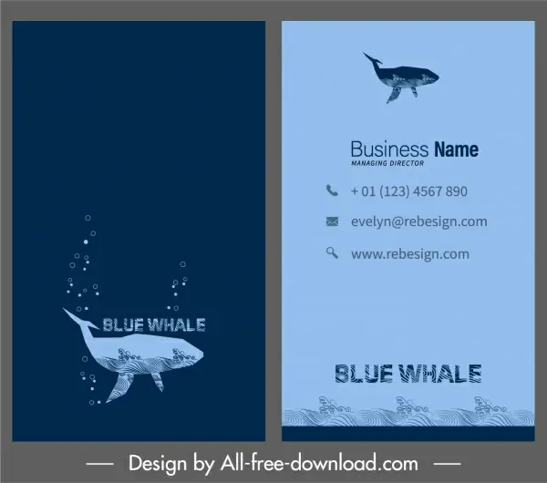 business card template marine theme whale icon sketch