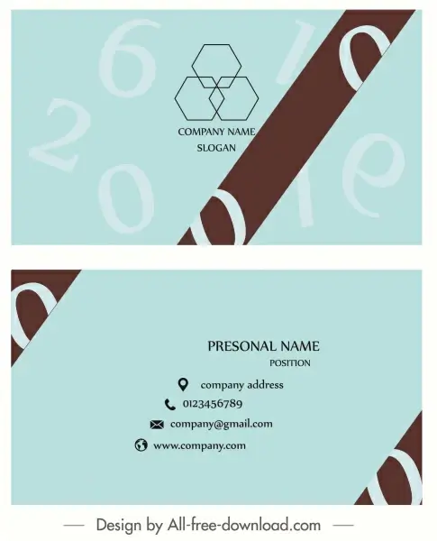 business card template modern flat plain numbers decor