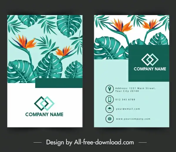 business card template nature theme flowers leaves decor 