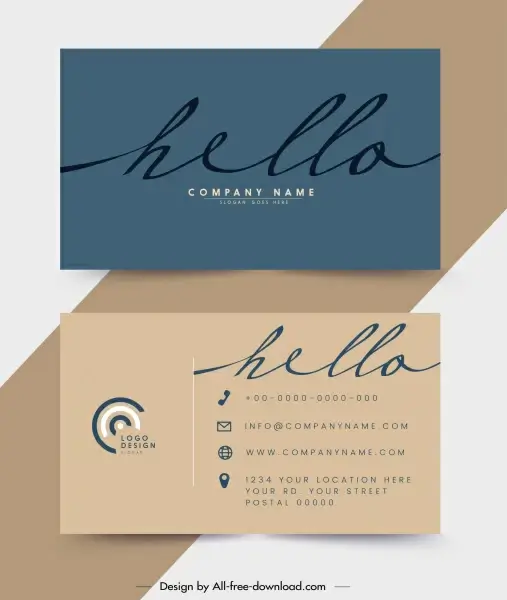 business card template plain flat design calligraphic decor