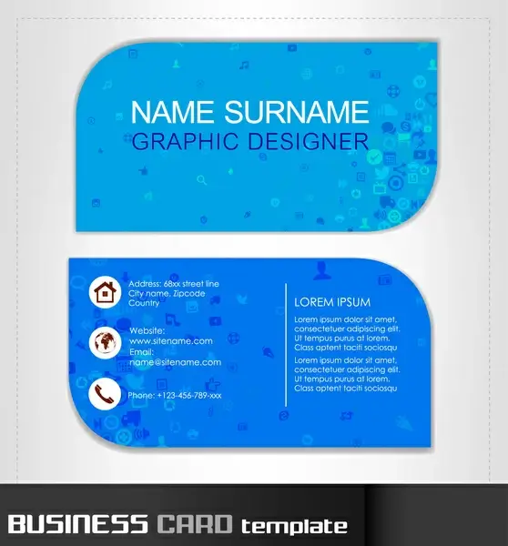 business card template with modern blue background