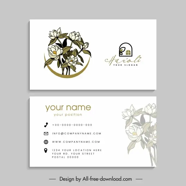 business card templates bright design retro handdrawn floral